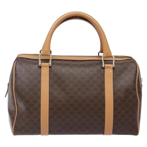 CELINE Macadam Canvas Hand Bag Pvc Leather Brown Gold - Picture 3 of 12